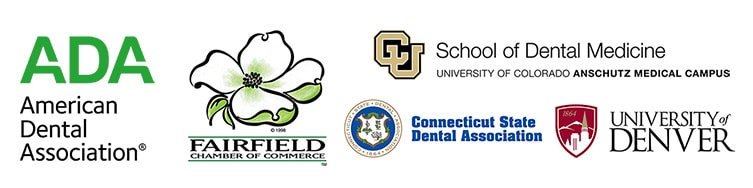 ADA, Fairfield Chamber of Commerce, University of Colorado School of Dental Medicine Anschutz Medical Campus, Connecticut State Dental Association, University of Denver logos